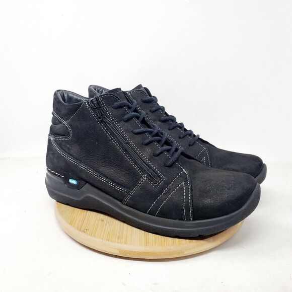 Wolky Ankle Boots Womens 41 Why Black Nubuck Leather Lace Up Zip Bootie Shoes - Picture 6 of 13